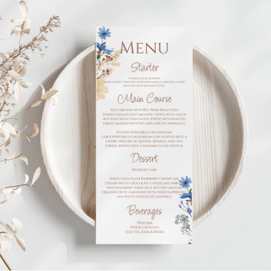 Menu Élégant Mariage Fleur sauvage