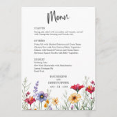 Menu Élégant Mariage Fleur sauvage coloré (Devant)