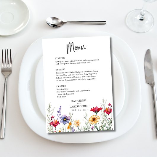 Menu Élégant Mariage Fleur sauvage coloré