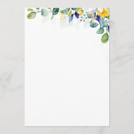 Menu Élégant mariage fleuri jaune blanc (Dos)