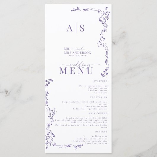 Menu Élégant Mariage floral (Devant)