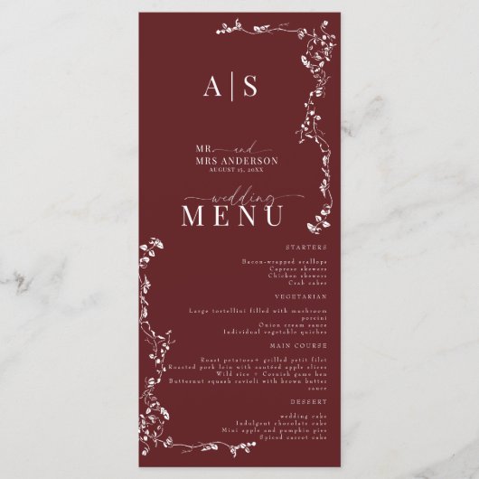 Menu Élégant Mariage floral (Devant)