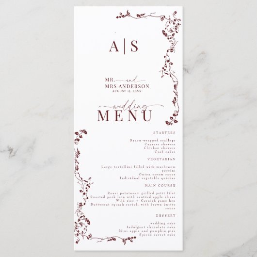 Menu Élégant Mariage floral (Devant)