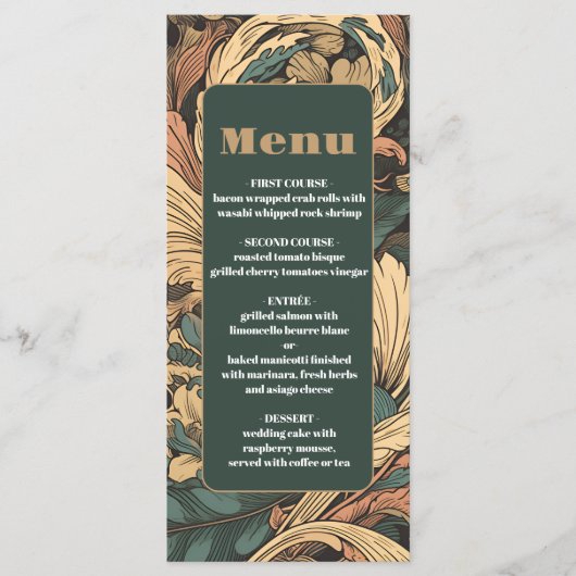 Menu Élégant Mariage Floral Art Nouveau (Devant)