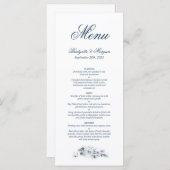 Menu Élégant Mariage Floral Bleu (Devant / Derrière)