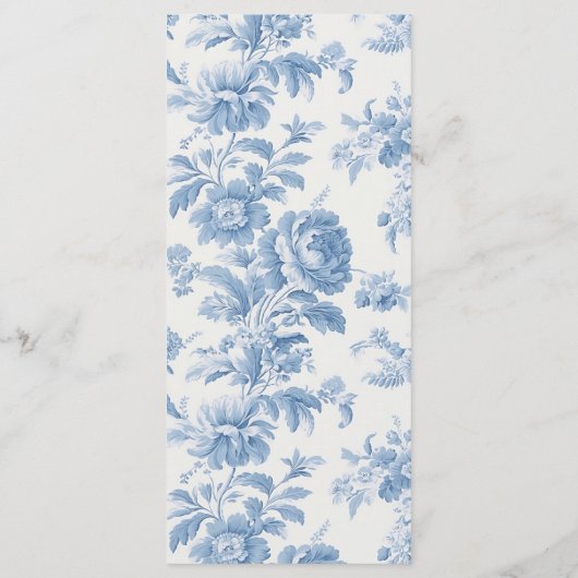 Menu Élégant Mariage Floral bleu toile française (Dos)