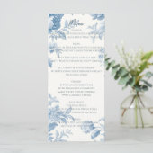 Menu Élégant Mariage Floral bleu toile française (Debout devant)