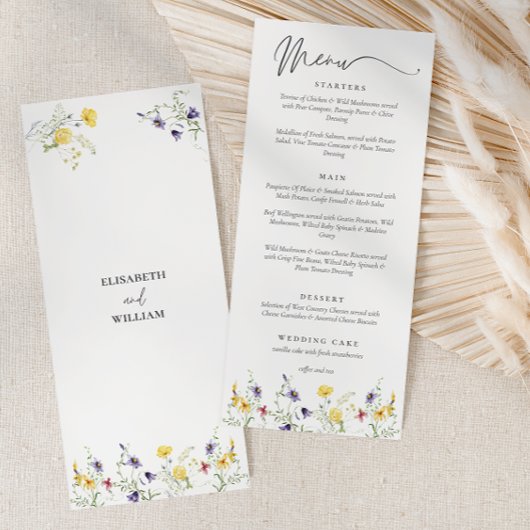 Menu Élégant Mariage Floral Boho