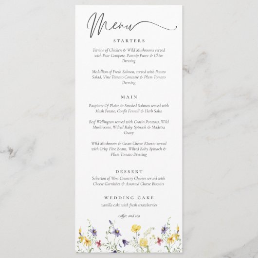 Menu Élégant Mariage Floral Boho (Devant)