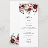 Menu Elégant Mariage floral Bourgogne et bleu (Devant / Derrière)