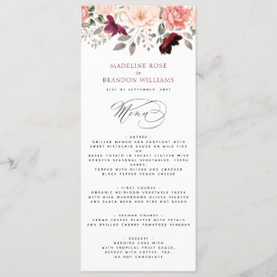 Menu Élégant Mariage floral Burgundy Blush