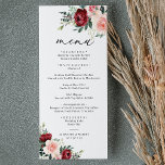 Menu Élégant Mariage floral Burgundy Blush<br><div class="desc">Conçu pour s'harmoniser avec notre collection Romantic Blooms,  ce programme de cérémonie personnalisable présente des fleurs d'aquarelle bordeaux et rousses avec des feuilles verdoyants jumelés à une police serif classe et d'élégants graphismes de calligraphie. Éléments correspondants disponibles.</div>