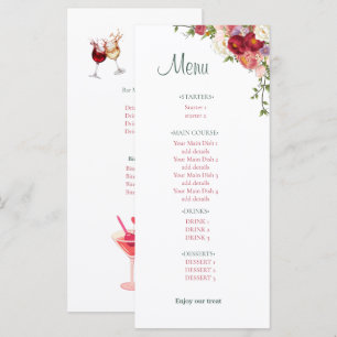 Menu Élégant mariage floral Burgundy et blush cramoisi