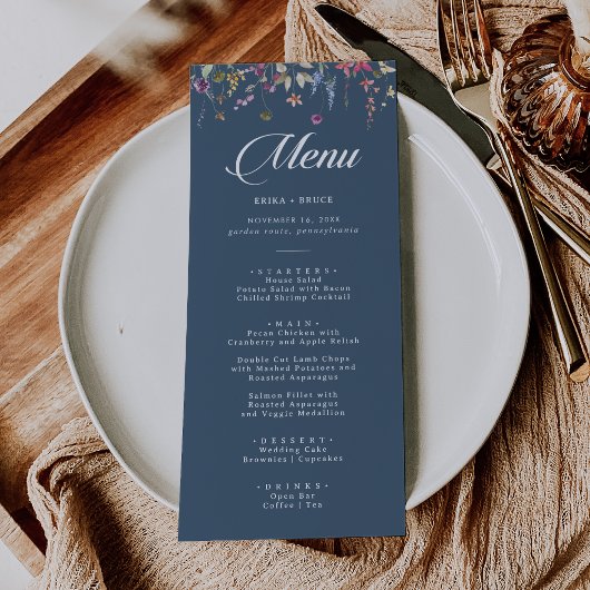 Menu Élégant Mariage Floral Calligraphie Botanique