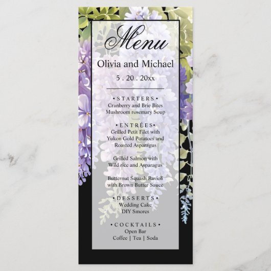 Menu Élégant mariage floral de glyteria couleur pourpre (Devant)