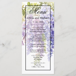 Menu Élégant mariage floral de glyteria couleur pourpre