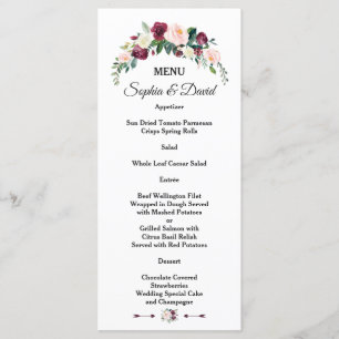 Menu Élégant Mariage floral d'ivoire de Bourgogne