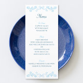 Menu Élégant Mariage floral et bleu cou tiré à la main