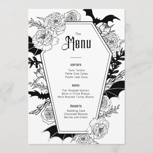 Menu Élégant Mariage floral gothique (Devant)