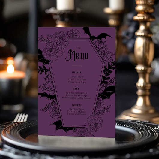 Menu Élégant Mariage floral gothique violet