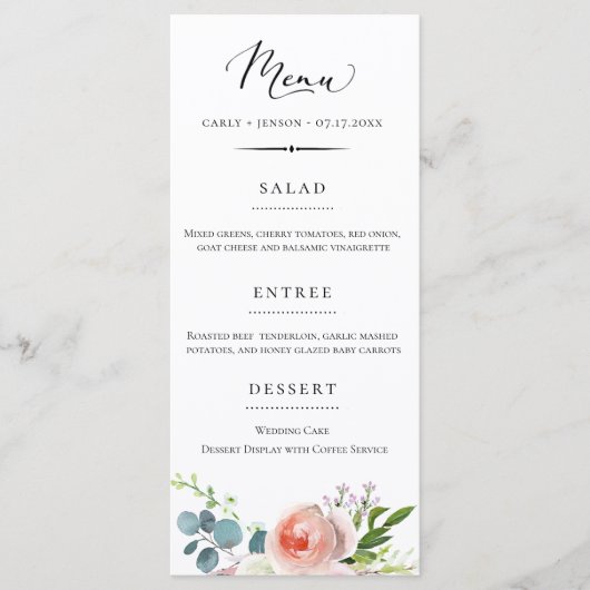 Menu Élégant Mariage Floral Jardin (Devant)