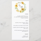Menu Élégant Mariage Floral Jaune (Devant)