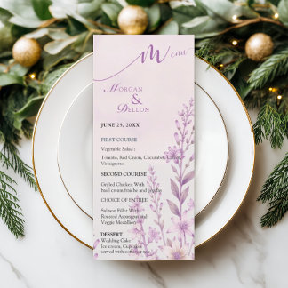 Menu Élégant Mariage Floral Lavande Douce 