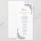 Menu Élégant Mariage floral noir et blanc (Devant / Derrière)