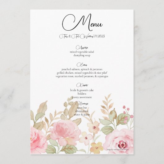 Menu Elégant Mariage Floral Réception Personnalisée (Devant)