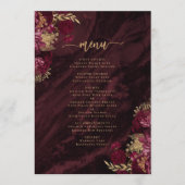 Menu Élégant mariage floral rouge Bourgogne or (Devant)