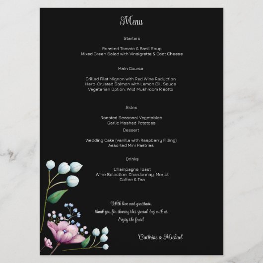 Menu Élégant Mariage Floral Soft Botanical Romance (Devant)