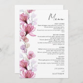 Menu Élégant Mariage floral transparent Dusty Rose (Devant / Derrière)