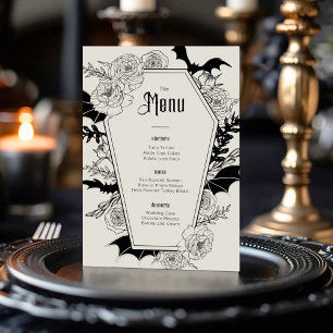 Menu Élégant Mariage gothique floral gris
