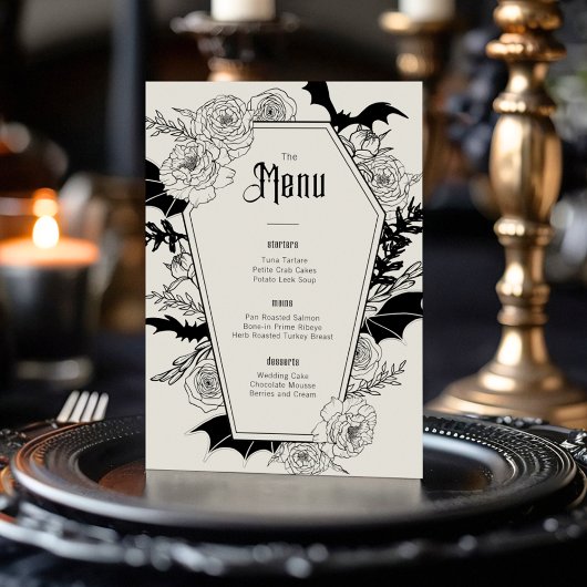 Menu Élégant Mariage gothique floral gris