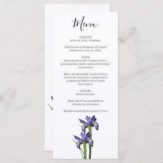 Menu Élégant Mariage Iris violet (Devant / Derrière)