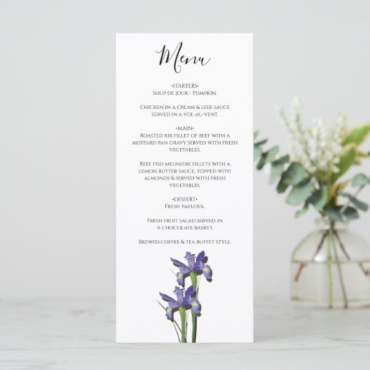 Menu Élégant Mariage Iris violet (Debout devant)