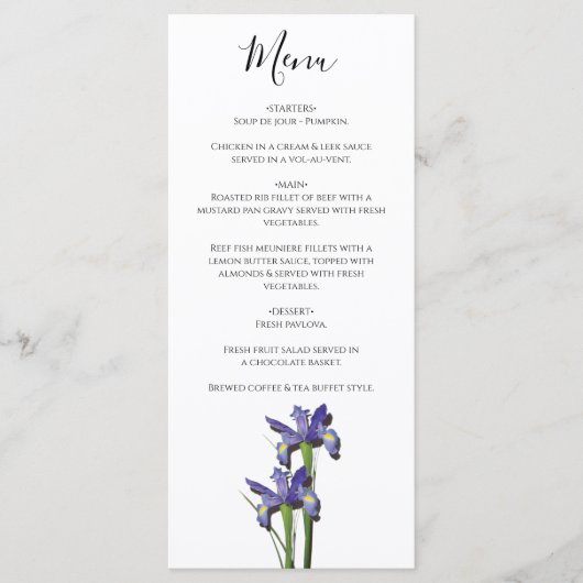 Menu Élégant Mariage Iris violet (Devant)