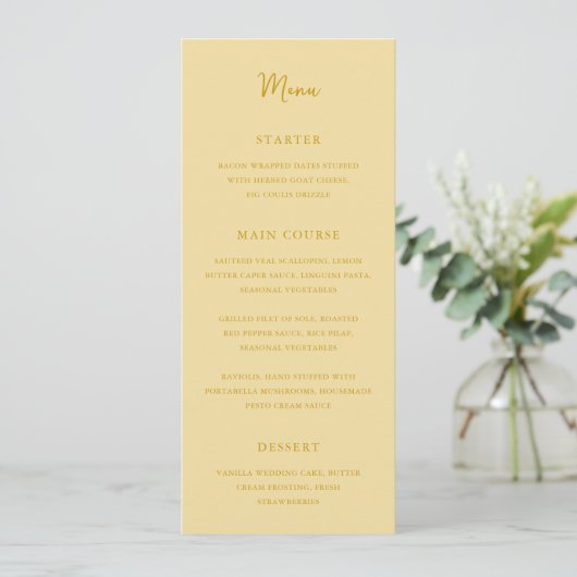 Menu Élégant Mariage Jaune Beurre Moderne (Debout devant)