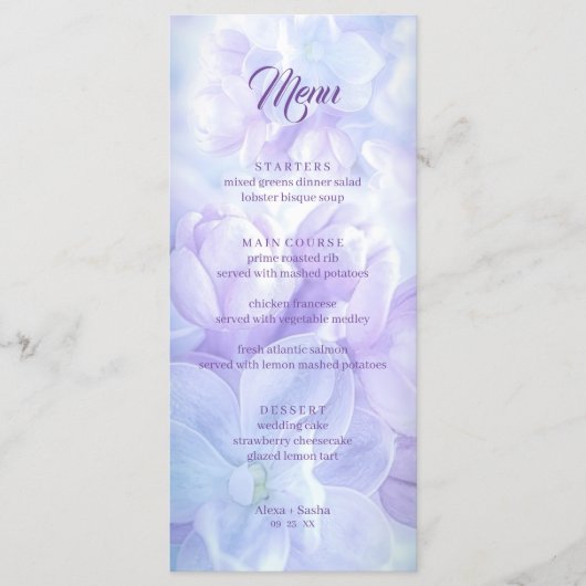 Menu Élégant Mariage Lilac violet clair (Devant)