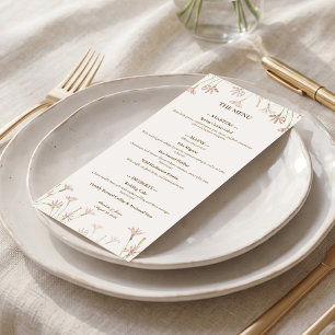 Menu Élégant Mariage Minimaliste Fleur de Champ Rose Pâ