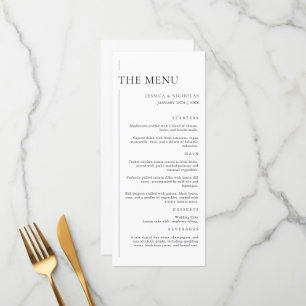 Menu Élégant Mariage minimaliste moderne noir et blanc