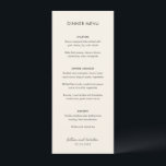 Menu Élégant Mariage moderne ivoire<br><div class="desc">Menu mariage moderne avec un design simple et minimal avec vos noms dans un script manuscrit contemporain. La palette de couleurs est crème et peut être changée dans l'outil d'édition de design. Ce design contemporain convient à tous les styles de mariage.</div>