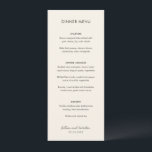 Menu Élégant Mariage moderne ivoire<br><div class="desc">Menu mariage moderne avec un design simple et minimal avec vos noms dans un script manuscrit contemporain. La palette de couleurs est crème et peut être changée dans l'outil d'édition de design. Ce design contemporain convient à tous les styles de mariage.</div>
