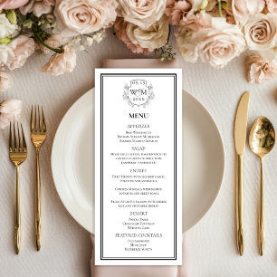 Menu Élégant Mariage Monogramme Vintage