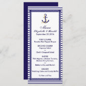 Menu Elegant Mariage Nautique Marine Stripes (Devant / Derrière)