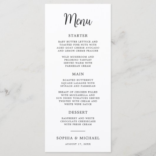 Menu Élégant Mariage noir blanc (Devant)
