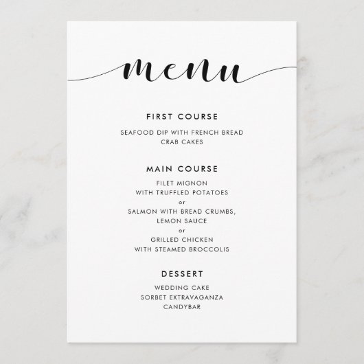 Menu Élégant Mariage noir et blanc (Devant)