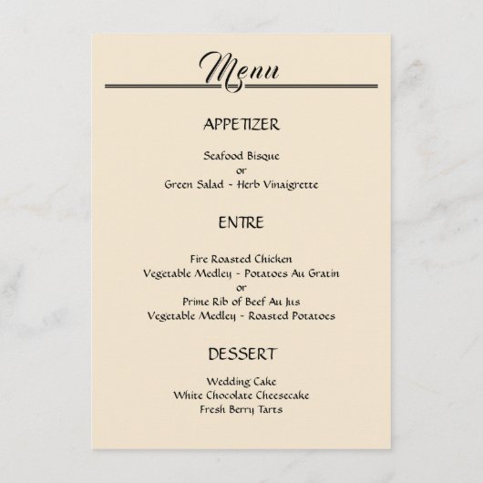 Menu Élégant Mariage noir et or (Dos)
