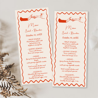 Menu Elégant Mariage Orange Retro tiré à la main