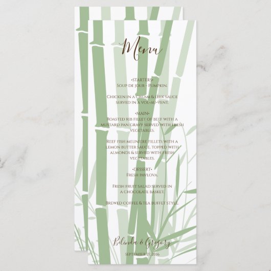 Menu Élégant Mariage oriental en bambou (Devant / Derrière)